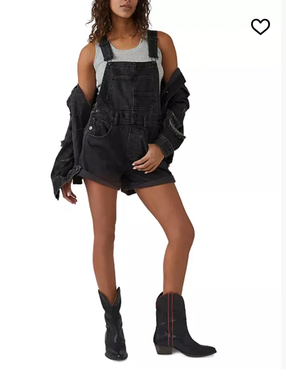 We The Free Washed Charcoal Denim Short Overalls